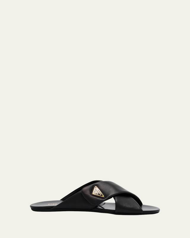 Padded Leather Crisscross Flat Sandals